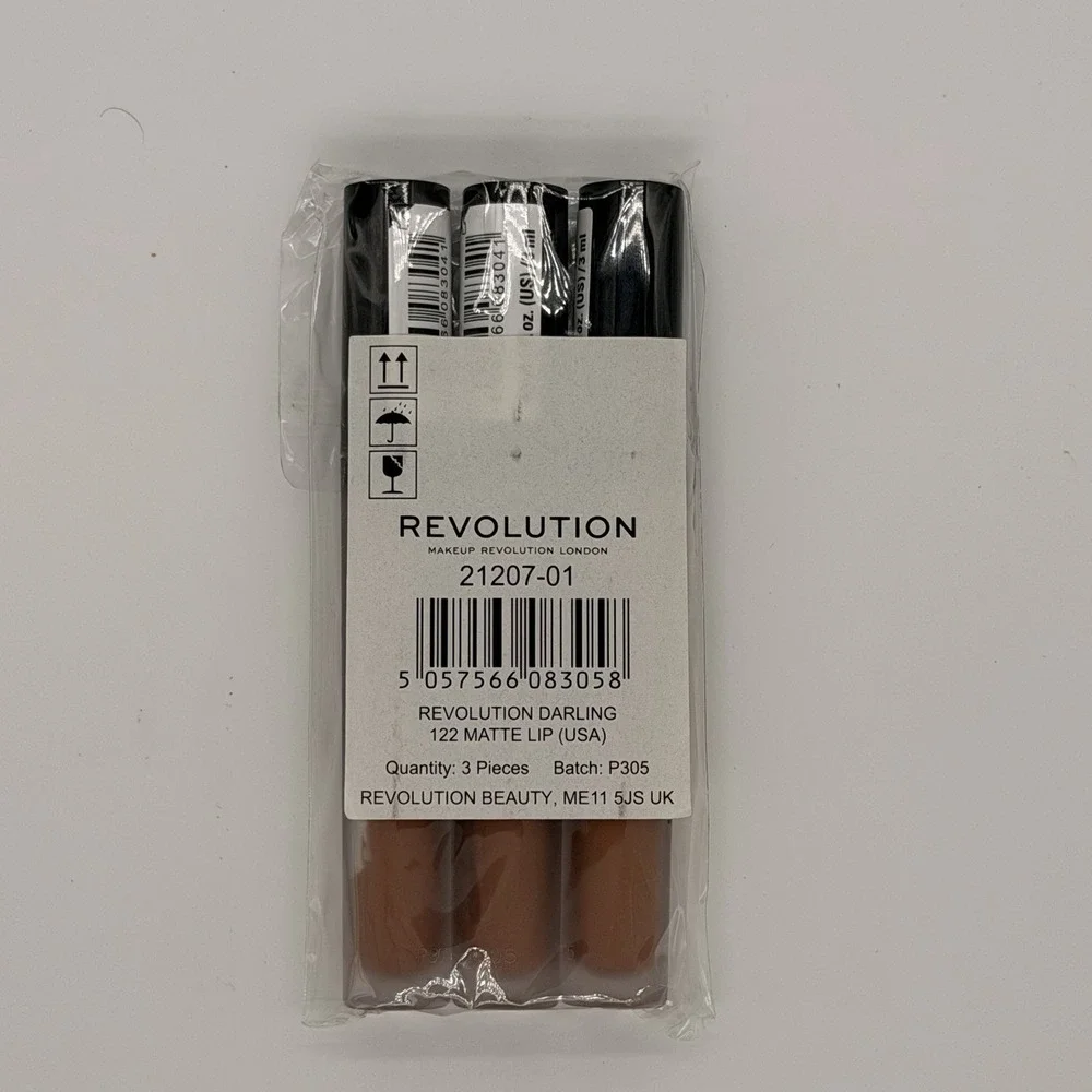 Revolution 3 Pack Matte Lipgloss ~ #122 Matte Darling ~ 0.1oz(x2) Makeup London